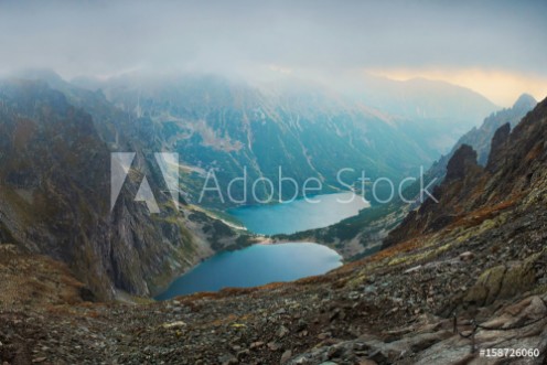 Picture of Morskie Oko lake in Tatra Mountains at sunset